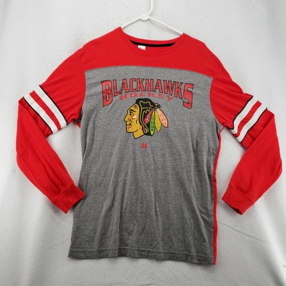 CHICAGO BLACKHAWKS Shirt Men’s Long Sleeve Crew Neck Tee Gray Medium - Picture 2 of 12